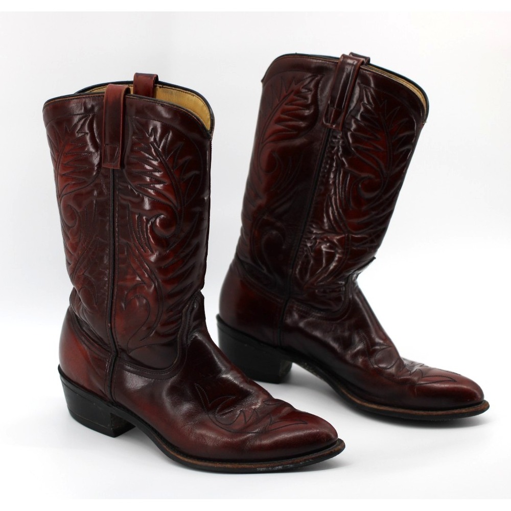 MASON Cowboy Boots American Made Vintage Men's 9.5 Burgundy Embroidery Leather